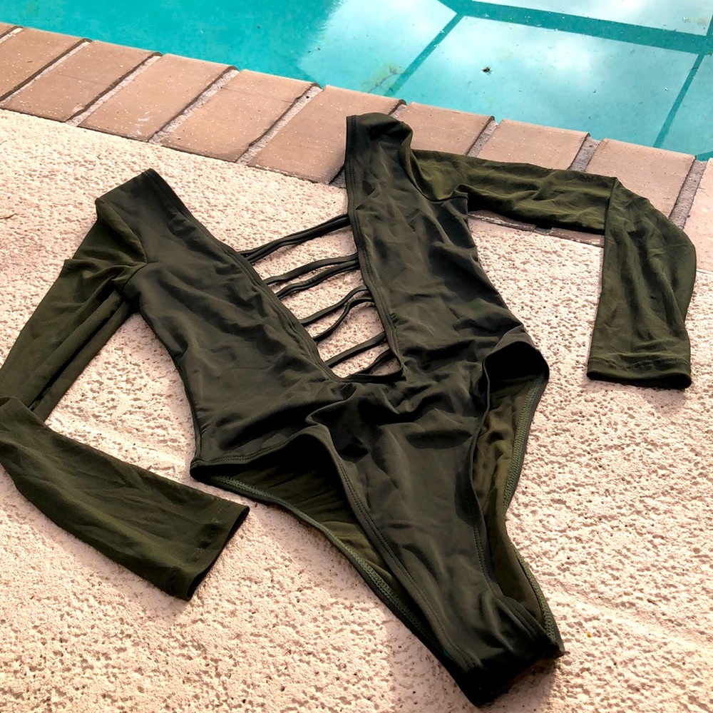 Green Strappy Mesh Bathing suit